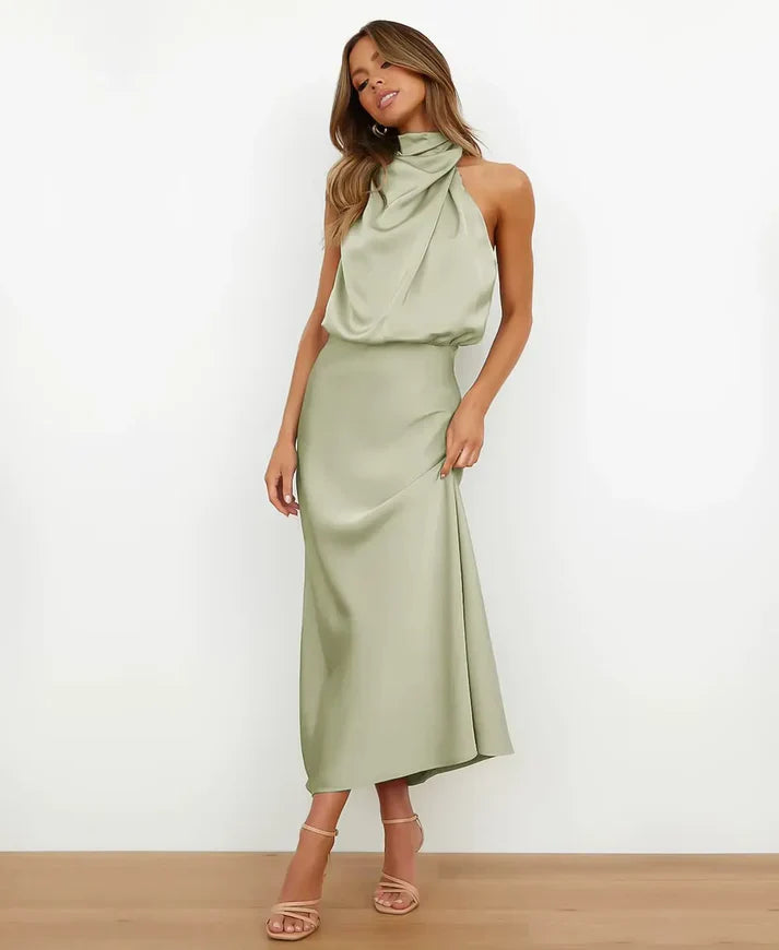 Women’s High Waist Midi Dress – Sleeveless Cotton Blend for Versatile Wear