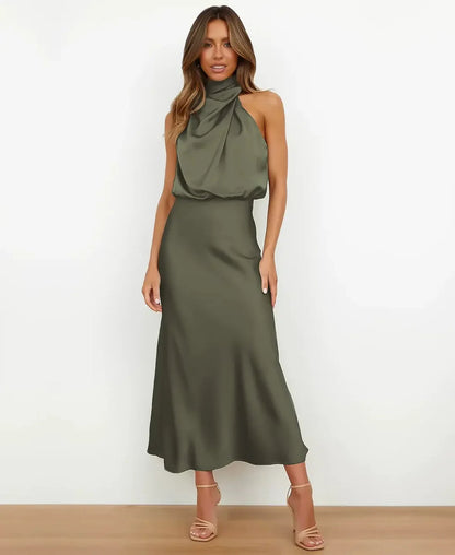 Women’s High Waist Midi Dress – Sleeveless Cotton Blend for Versatile Wear