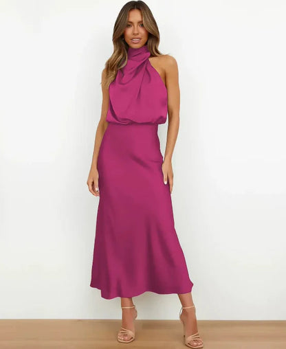 Women’s High Waist Midi Dress – Sleeveless Cotton Blend for Versatile Wear