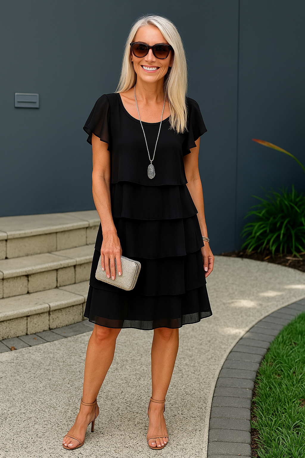 Women’s Layered Midi Dress – Short Sleeve 100% Polyester Design