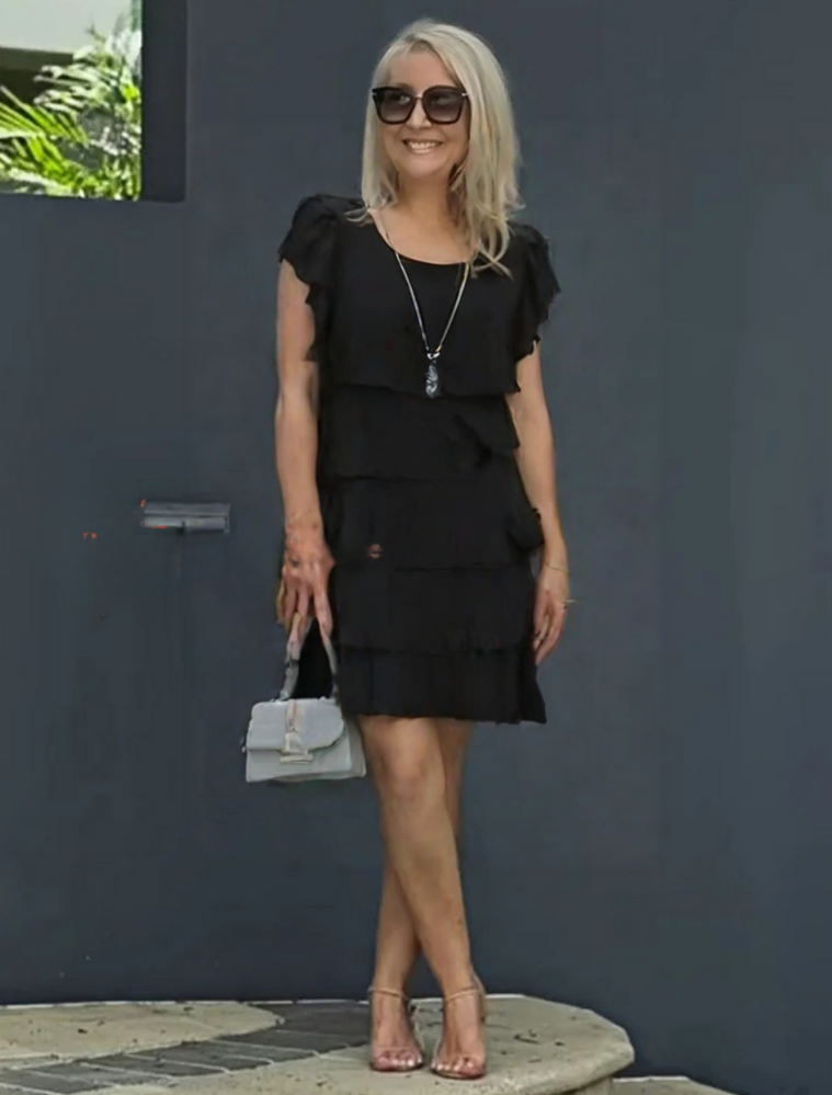 Women’s Layered Midi Dress – Short Sleeve 100% Polyester Design
