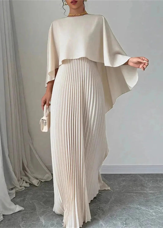 Women’s Pleated Cape Maxi Dress – Lightweight Formal Summer Style