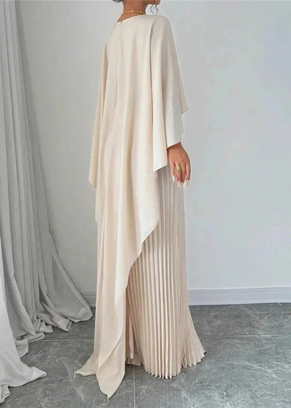 Women’s Pleated Cape Maxi Dress – Lightweight Formal Summer Style