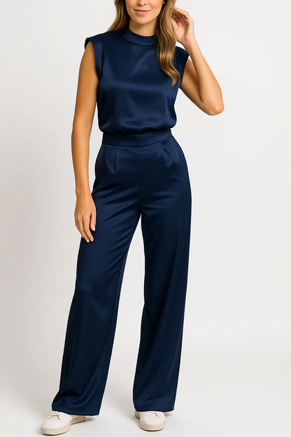 Women's Sleeveless Jumpsuit – High Neck Wide Leg Design for Events
