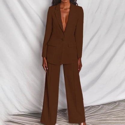 Women’s Suit – Longline Blazer With Tailored Wide-Leg Trousers