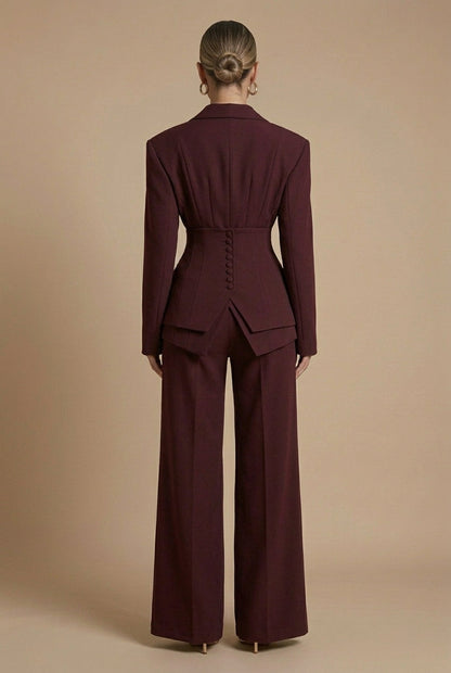 Women's Peaked Lapel Blazer Suit – Wide-Leg Trouser Set