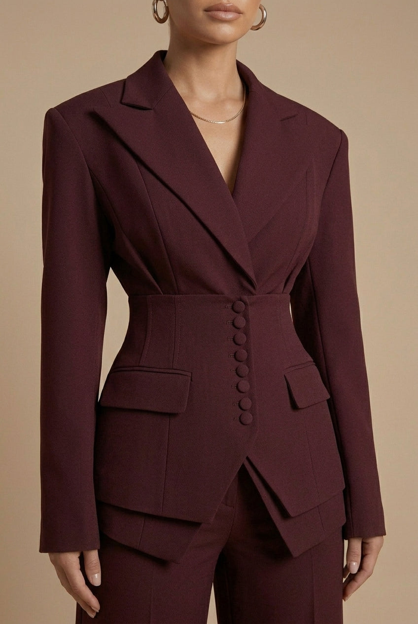 Women's Peaked Lapel Blazer Suit – Wide-Leg Trouser Set