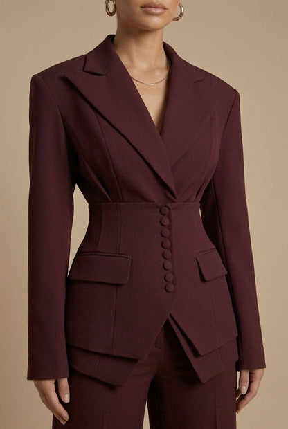 Women's Peaked Lapel Blazer Suit – Wide-Leg Trouser Set