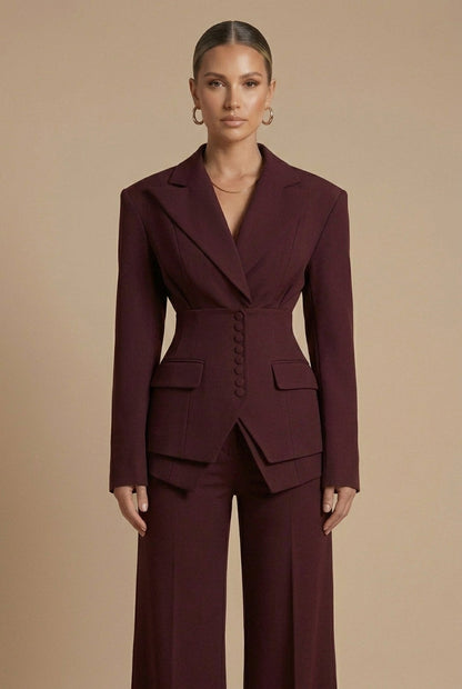 Women's Peaked Lapel Blazer Suit – Wide-Leg Trouser Set