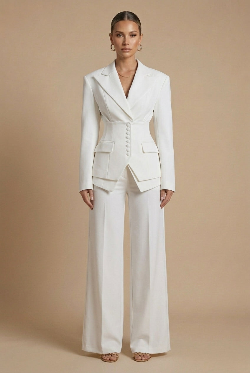 Women's Peaked Lapel Blazer Suit – Wide-Leg Trouser Set