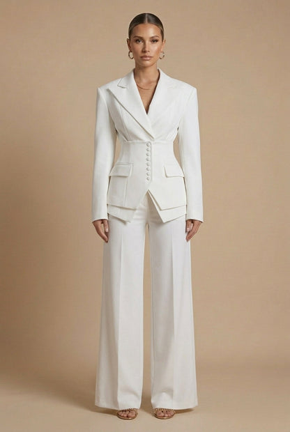 Women's Peaked Lapel Blazer Suit – Wide-Leg Trouser Set