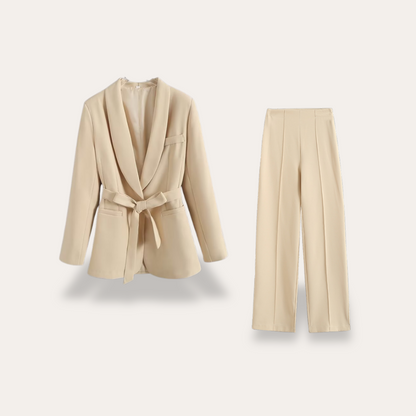 Women’s Tailored Blazer Set – Wide-Leg Trousers with Tie Belt