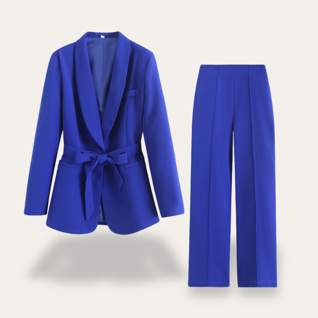 Women’s Tailored Blazer Set – Wide-Leg Trousers with Tie Belt