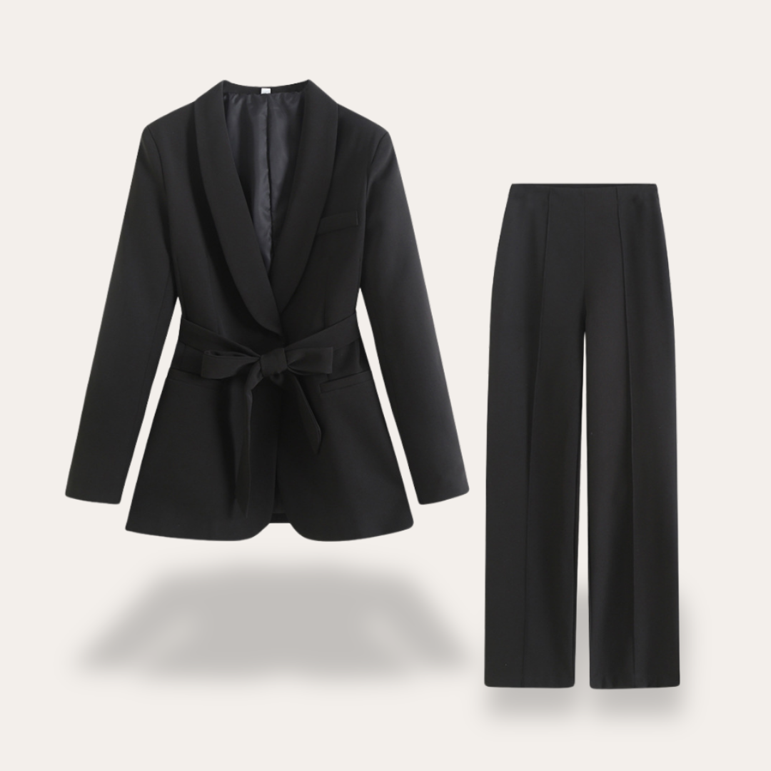 Women’s Tailored Blazer Set – Wide-Leg Trousers with Tie Belt