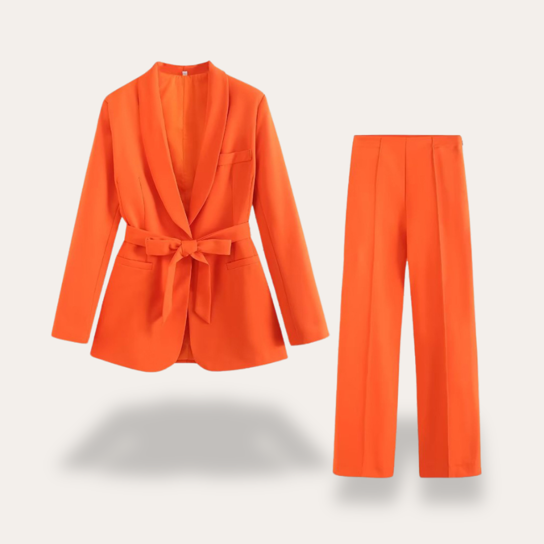 Women’s Tailored Blazer Set – Wide-Leg Trousers with Tie Belt