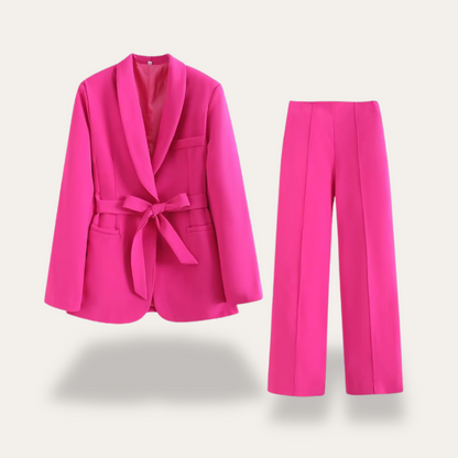 Women’s Tailored Blazer Set – Wide-Leg Trousers with Tie Belt