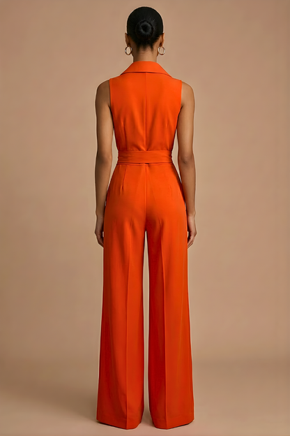 Women's Wide Leg Jumpsuit – Sleeveless Collar Neck Button Front Design