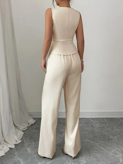 Women’s Wide Leg Trousers – Tailored V-Neck Waistcoat Set