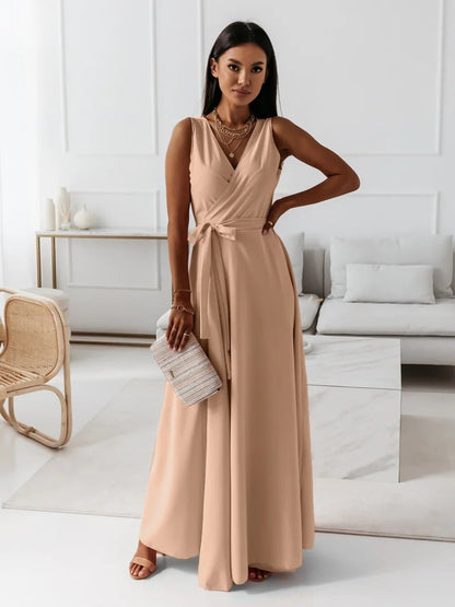 Women's Sleeveless Wrap Maxi Dress – 100% Polyester