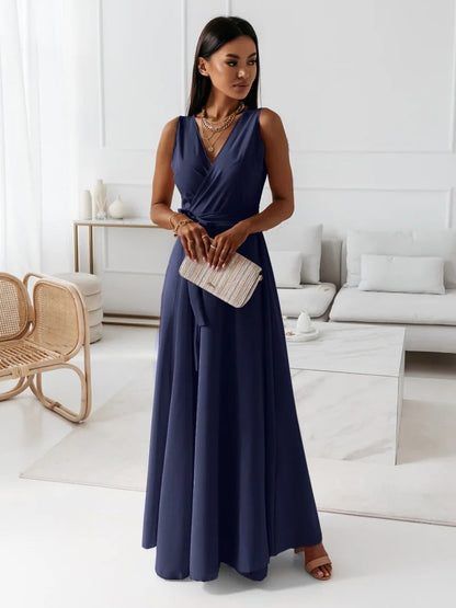 Women's Sleeveless Wrap Maxi Dress – 100% Polyester