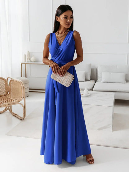 Women's Sleeveless Wrap Maxi Dress – 100% Polyester