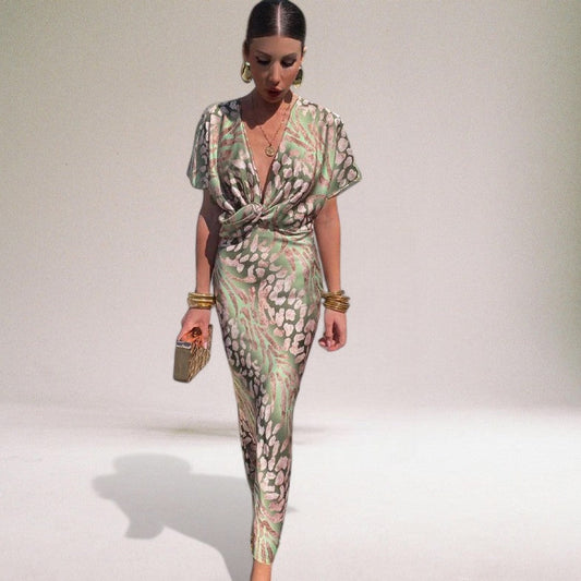 Women’s Wrap Maxi Dress – Flowy Fit Twisted V-Neck Evening Style