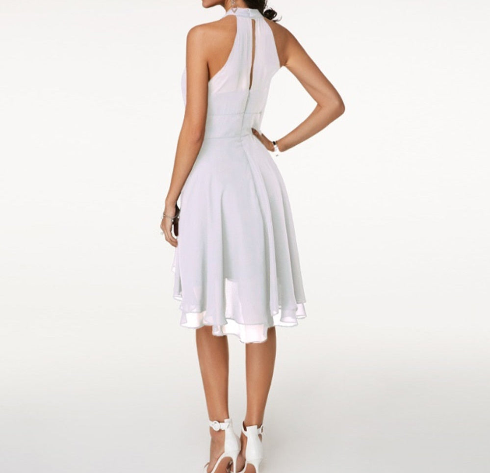 Women's A-Line Cocktail Dress – Halter Neck High-Low Skirt