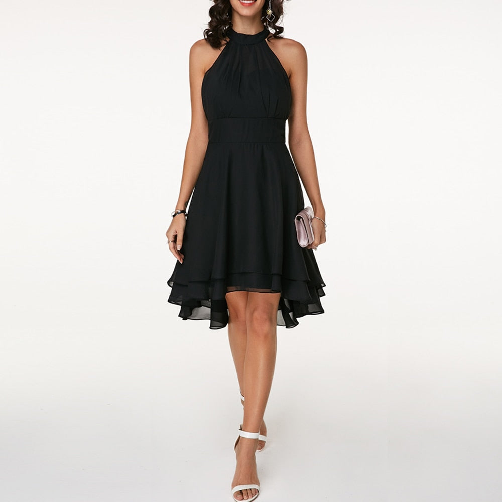 Women's A-Line Cocktail Dress – Halter Neck High-Low Skirt