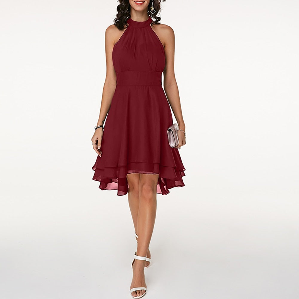 Women's A-Line Cocktail Dress – Halter Neck High-Low Skirt