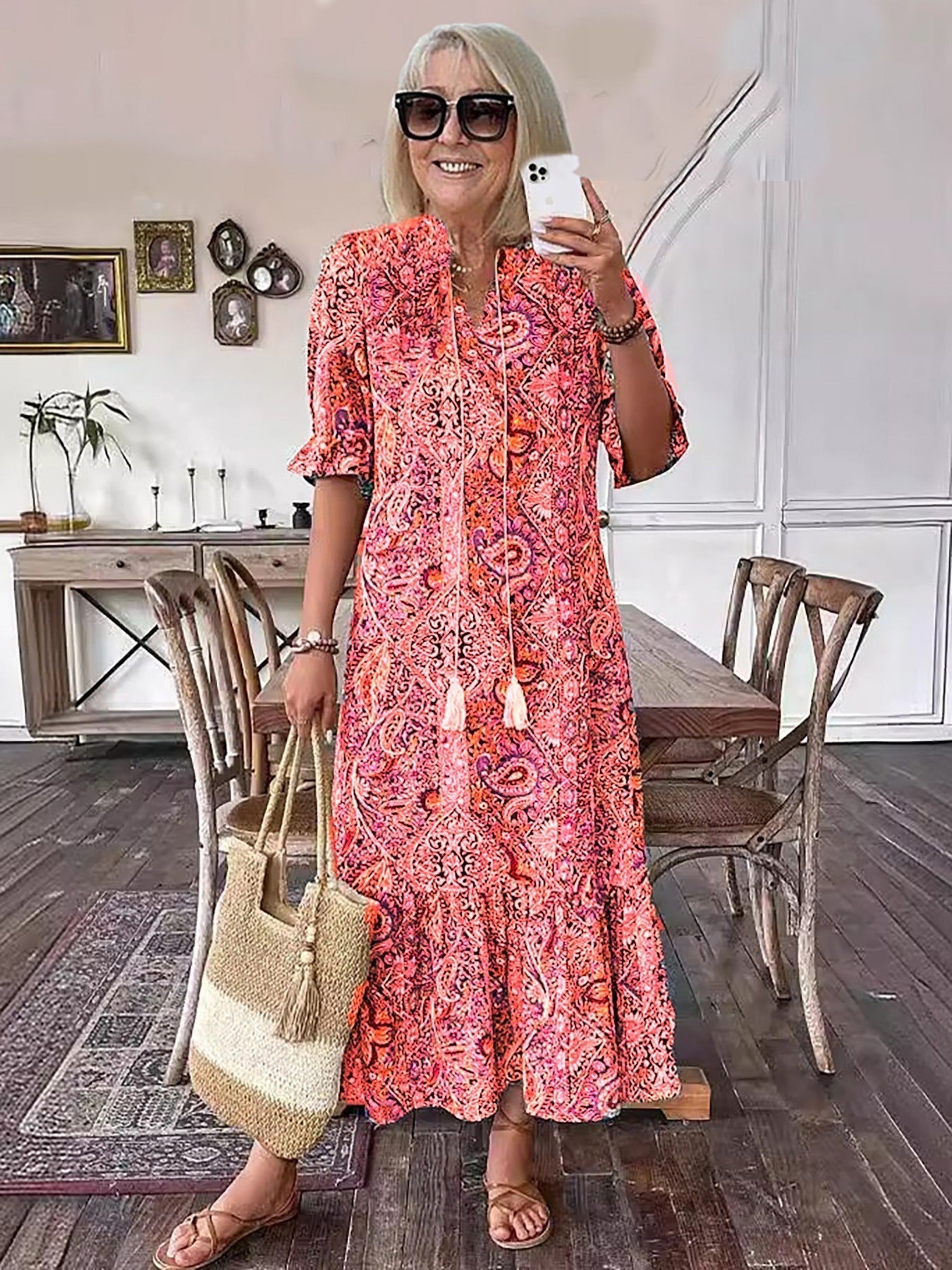 Women's Boho Maxi Dress – Tiered Skirt, Relaxed Summer Fit