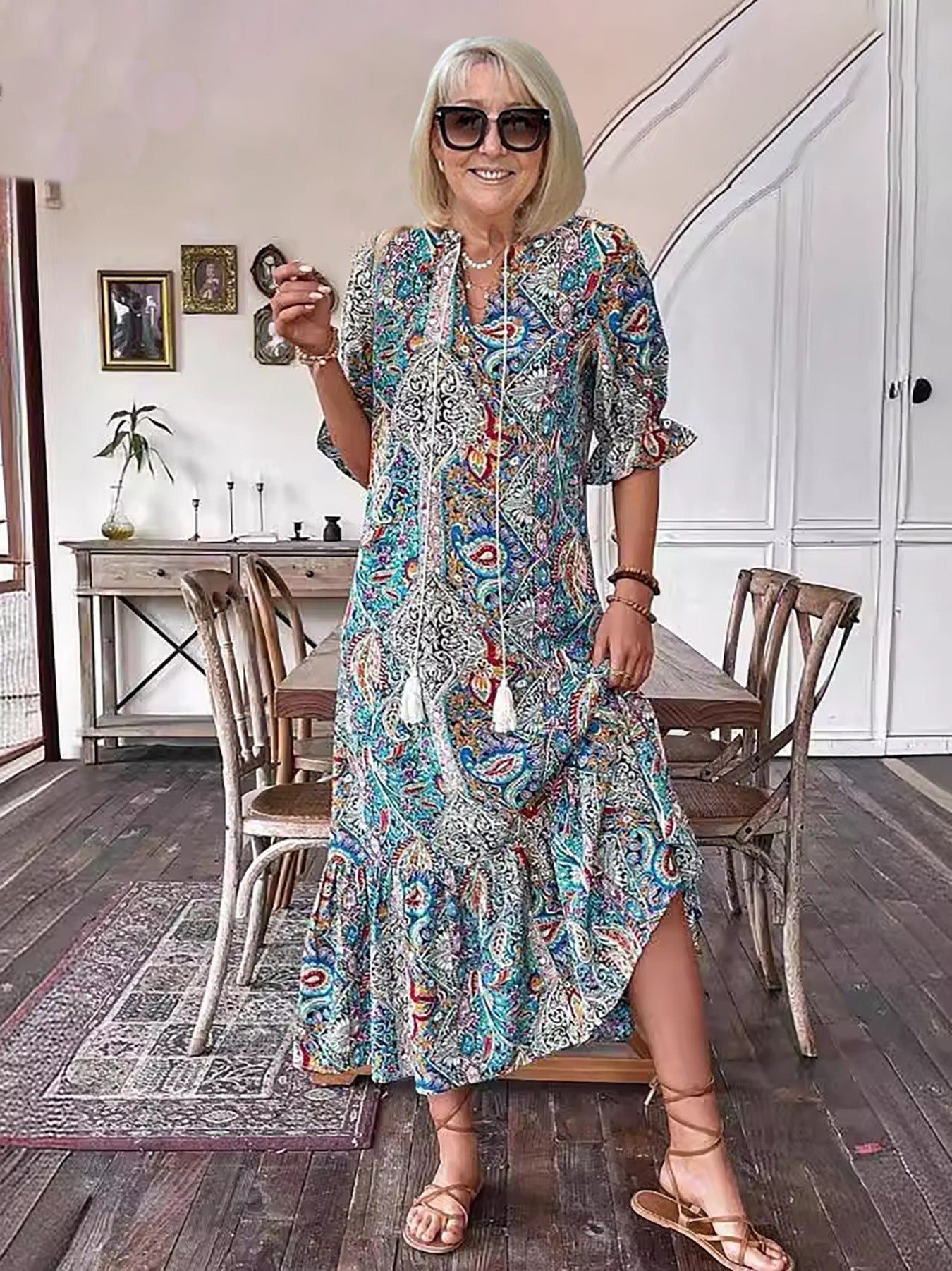 Women's Boho Maxi Dress – Tiered Skirt, Relaxed Summer Fit