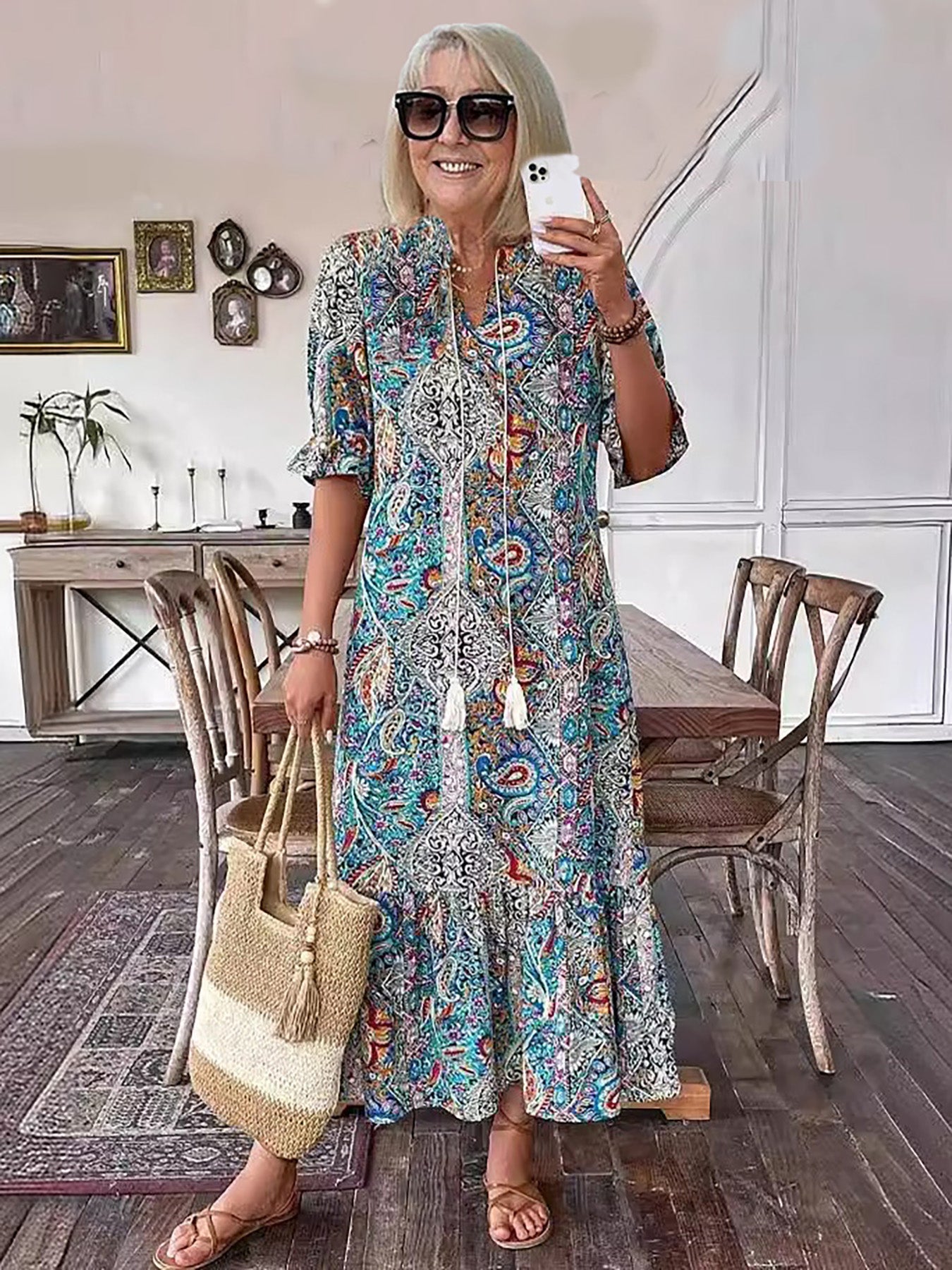 Women's Boho Maxi Dress – Tiered Skirt, Relaxed Summer Fit