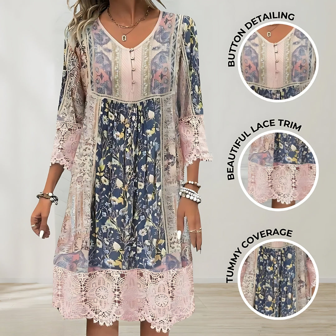 Women's Boho Midi Dress – V-Neck, Relaxed Fit Summer Style