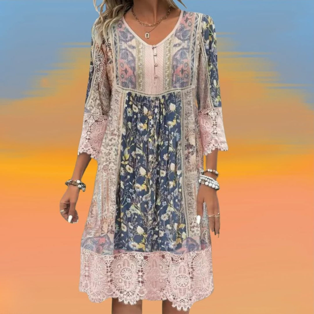Women's Boho Midi Dress – V-Neck, Relaxed Fit Summer Style