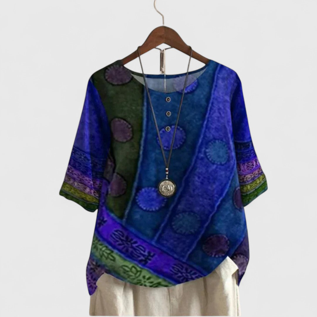 Women's Boho Patchwork Top – Relaxed Fit, Travel-Ready Fabric