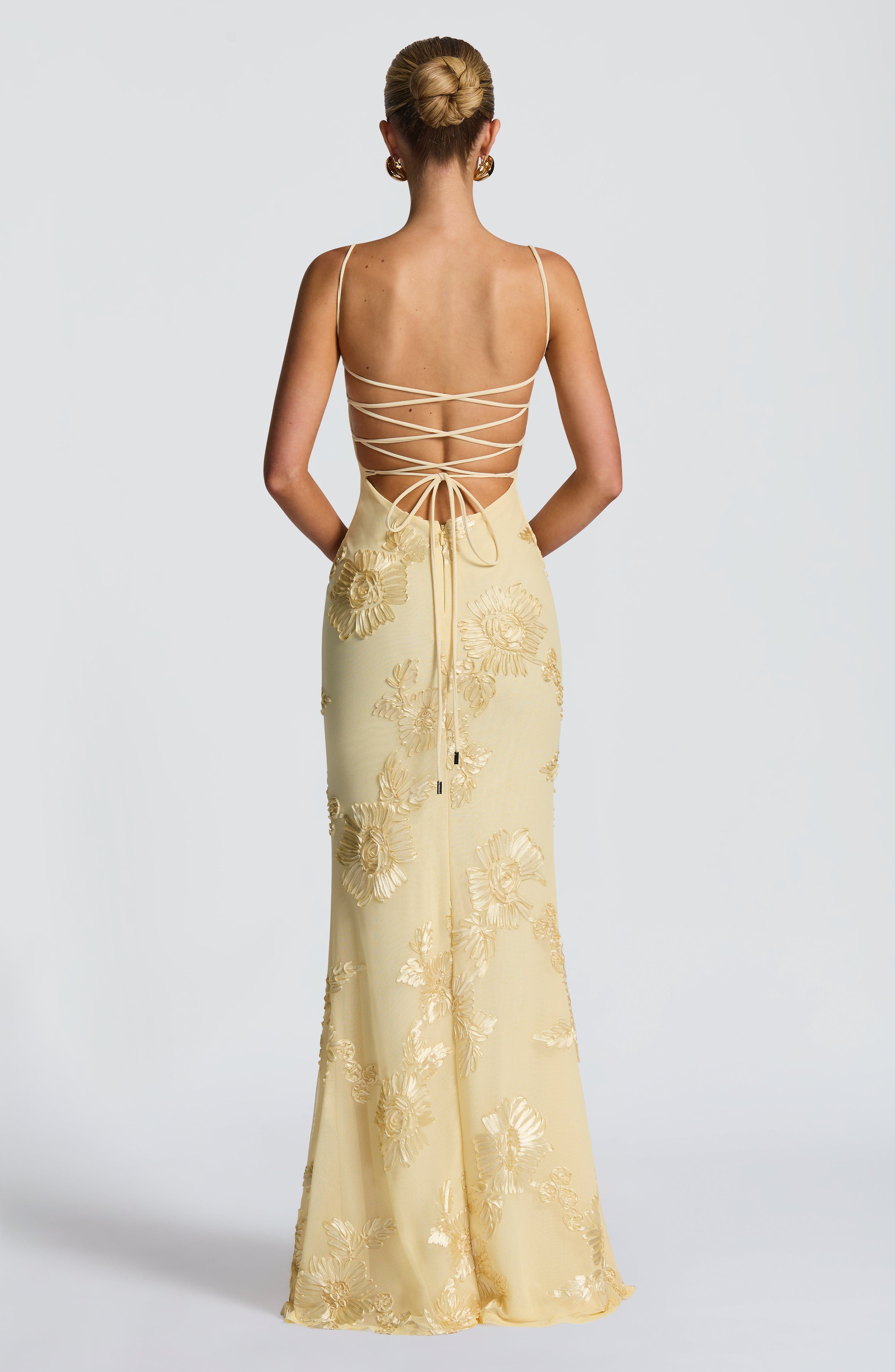 Women's Floral Maxi Dress – Stretch Mesh Underwired Lace-Up