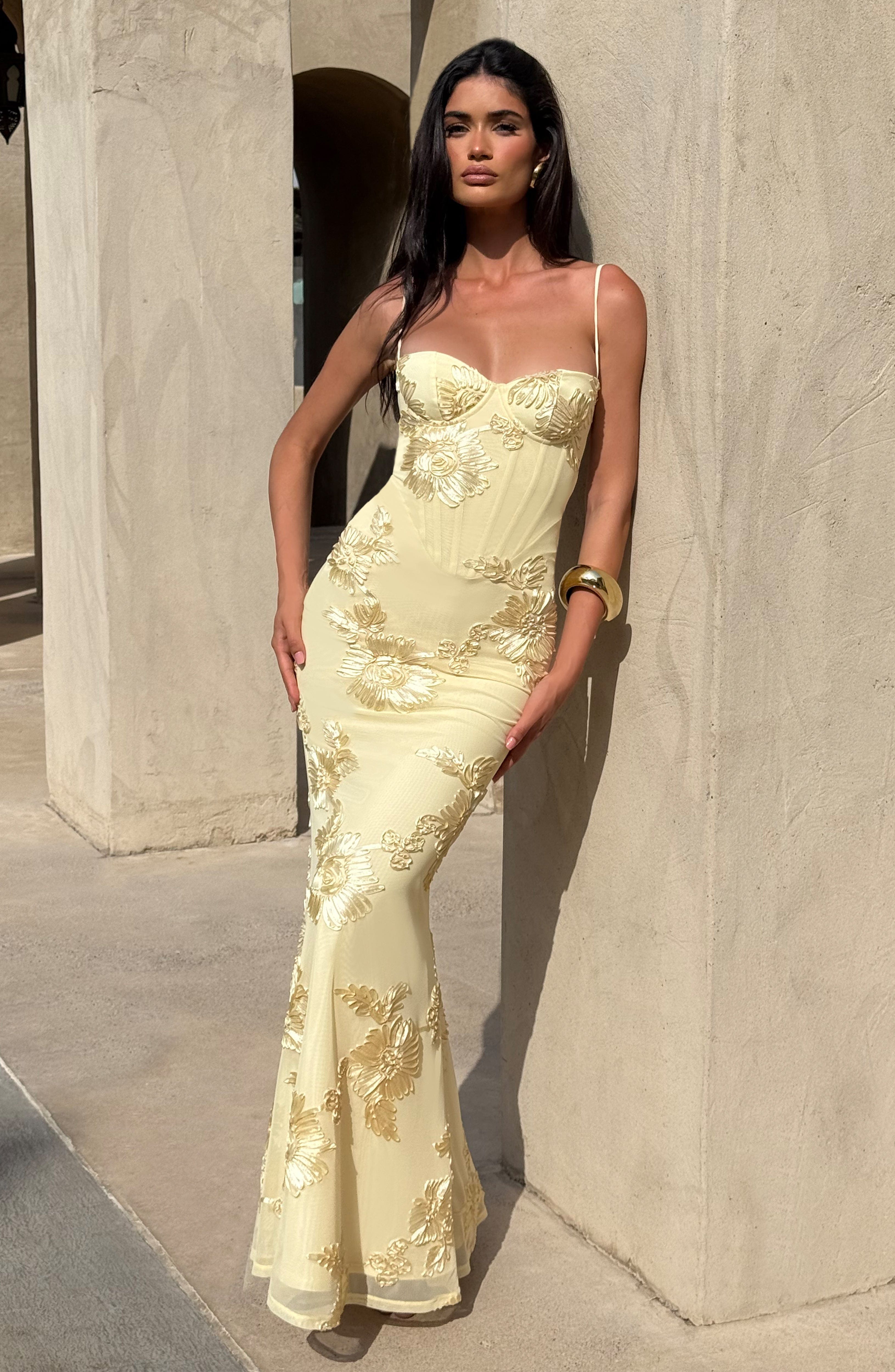 Women's Floral Maxi Dress – Stretch Mesh Underwired Lace-Up