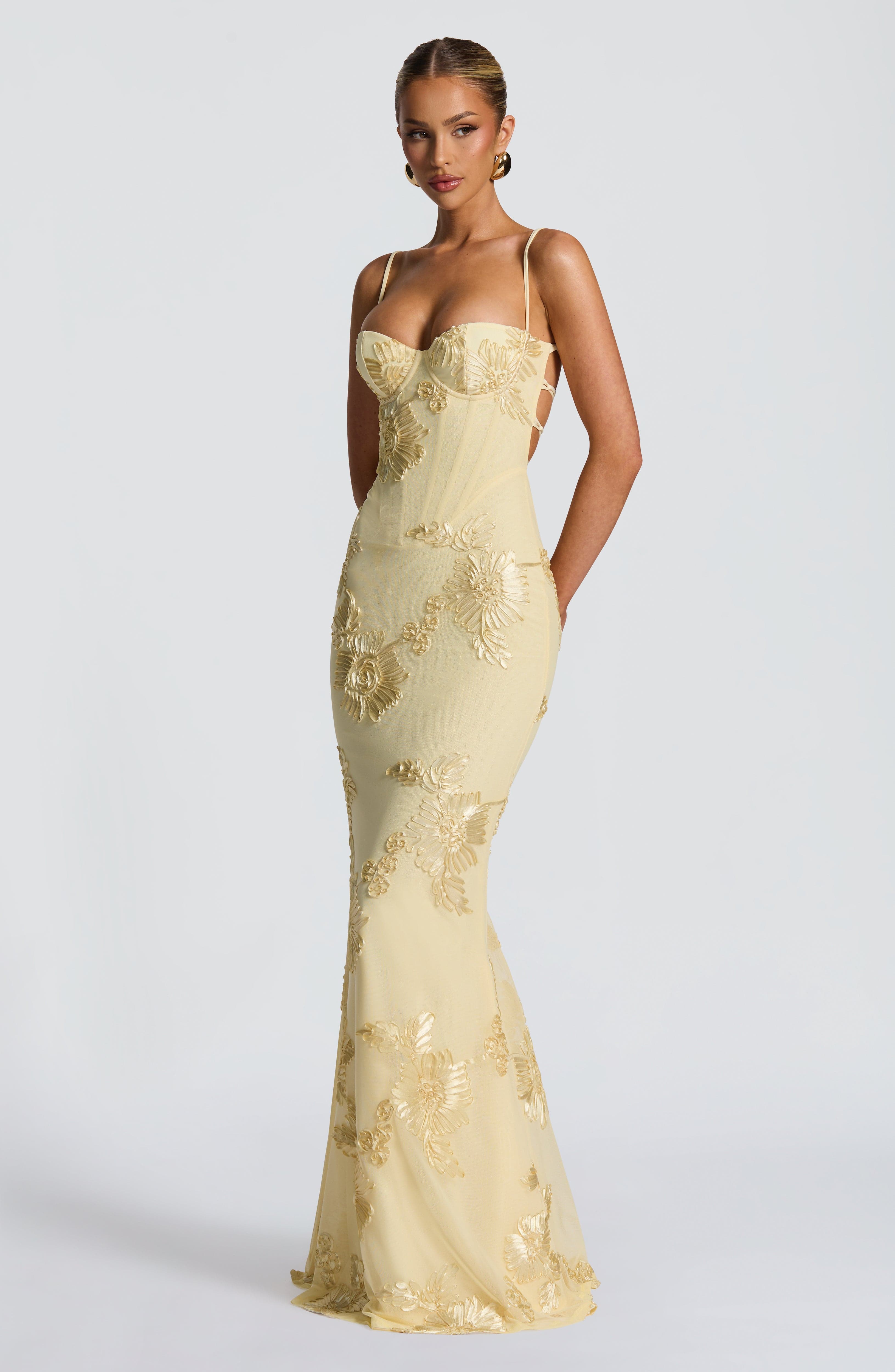 Women's Floral Maxi Dress – Stretch Mesh Underwired Lace-Up