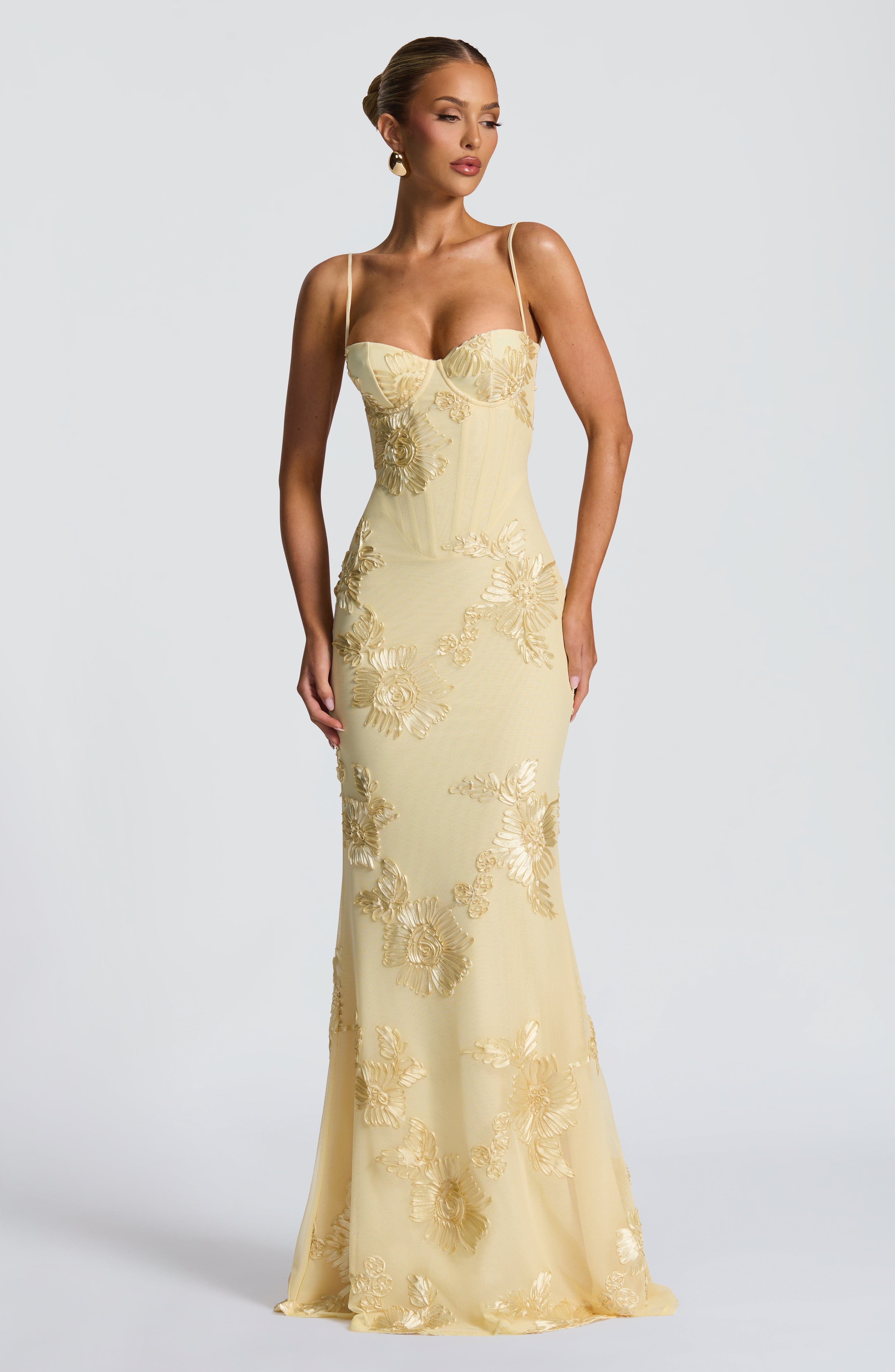 Women's Floral Maxi Dress – Stretch Mesh Underwired Lace-Up
