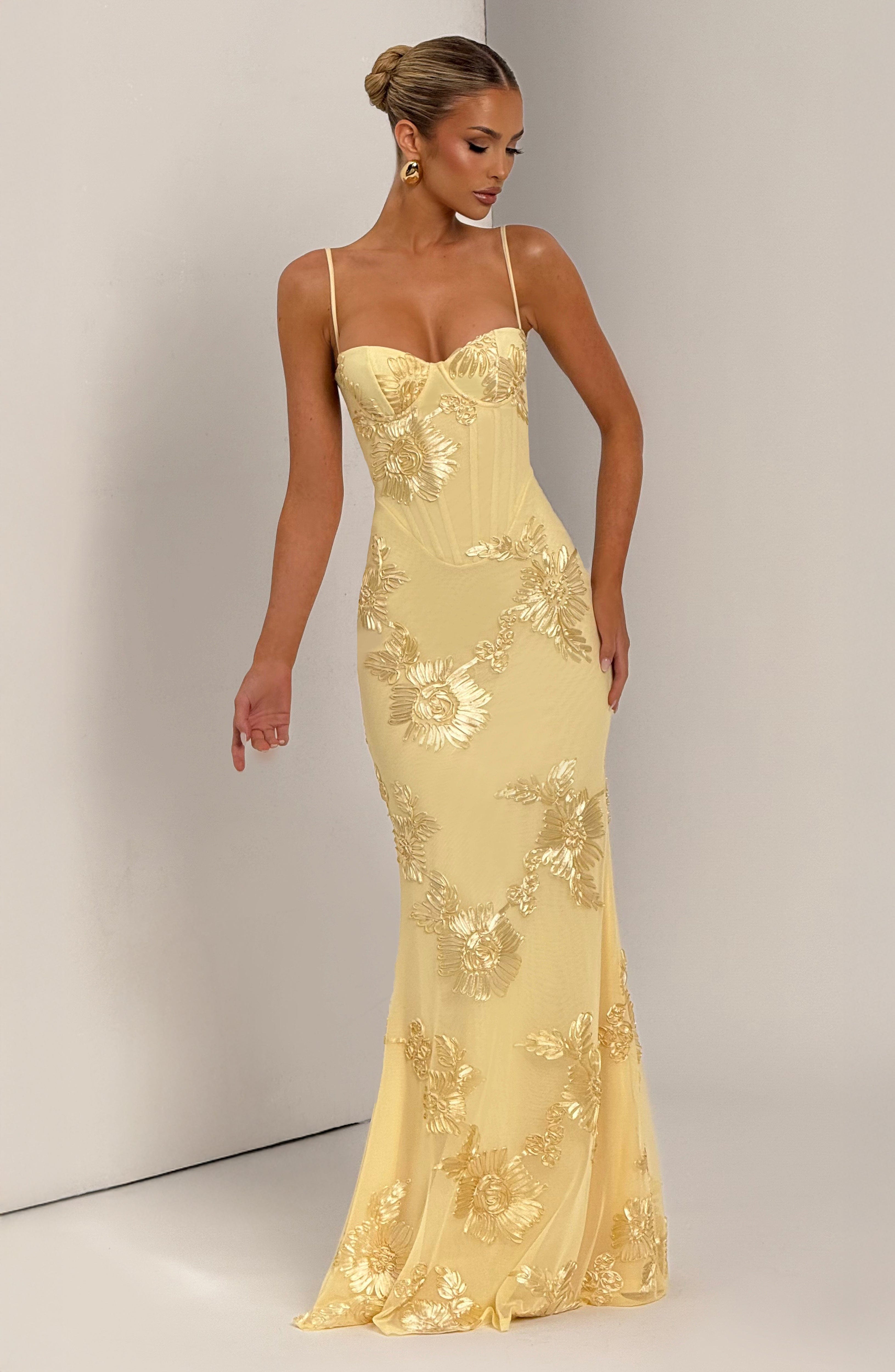 Women's Floral Maxi Dress – Stretch Mesh Underwired Lace-Up