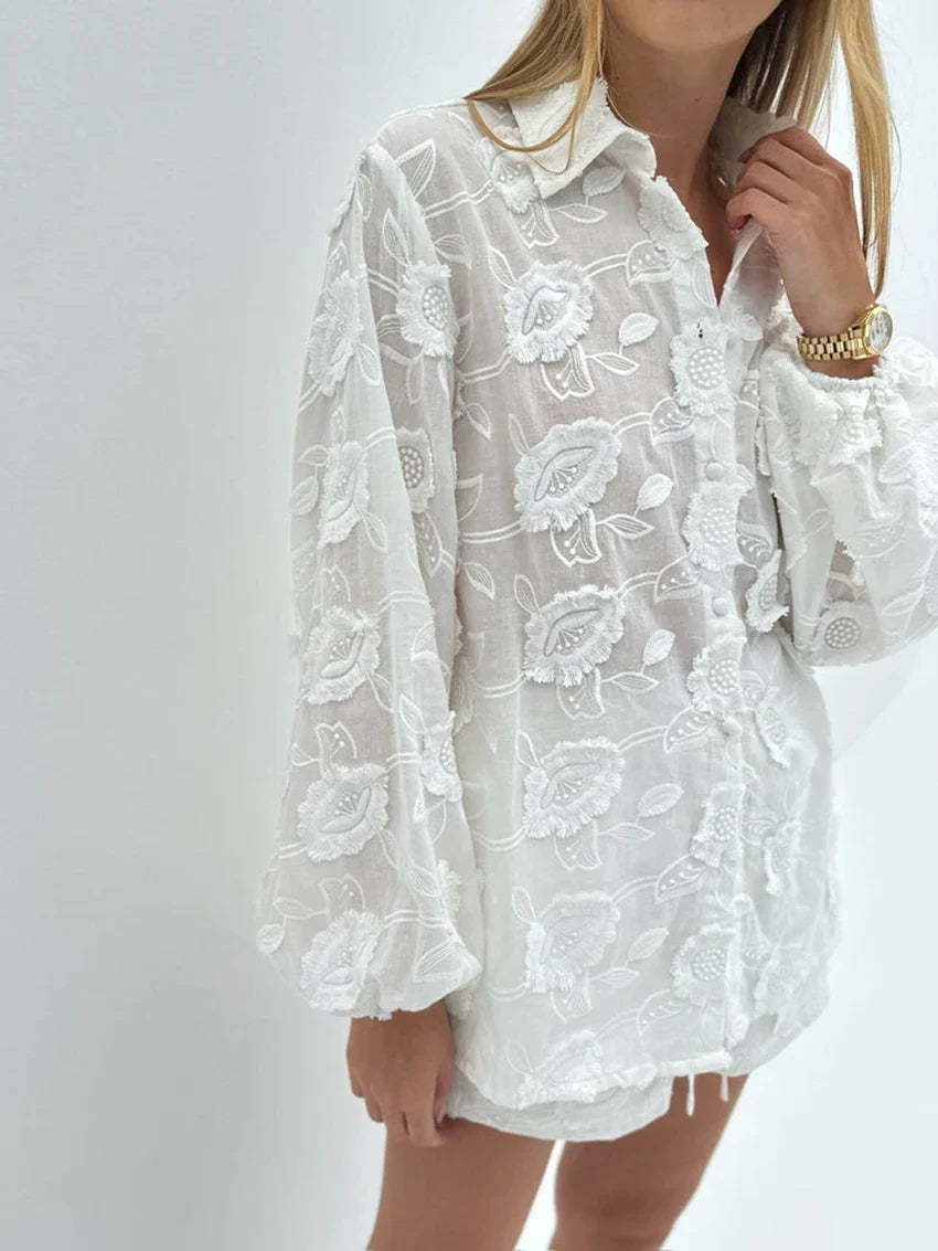 Women’s Floral Outfit Set – Button Front Shirt and Matching Shorts
