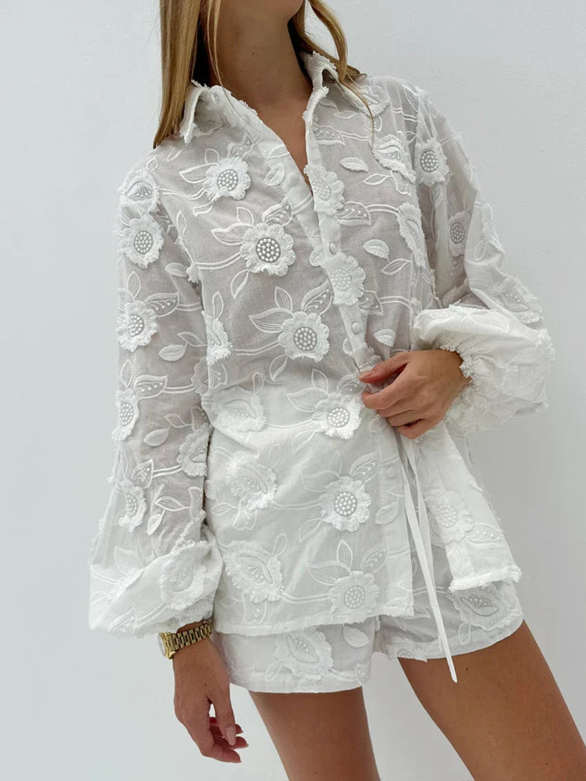 Women’s Floral Outfit Set – Button Front Shirt and Matching Shorts
