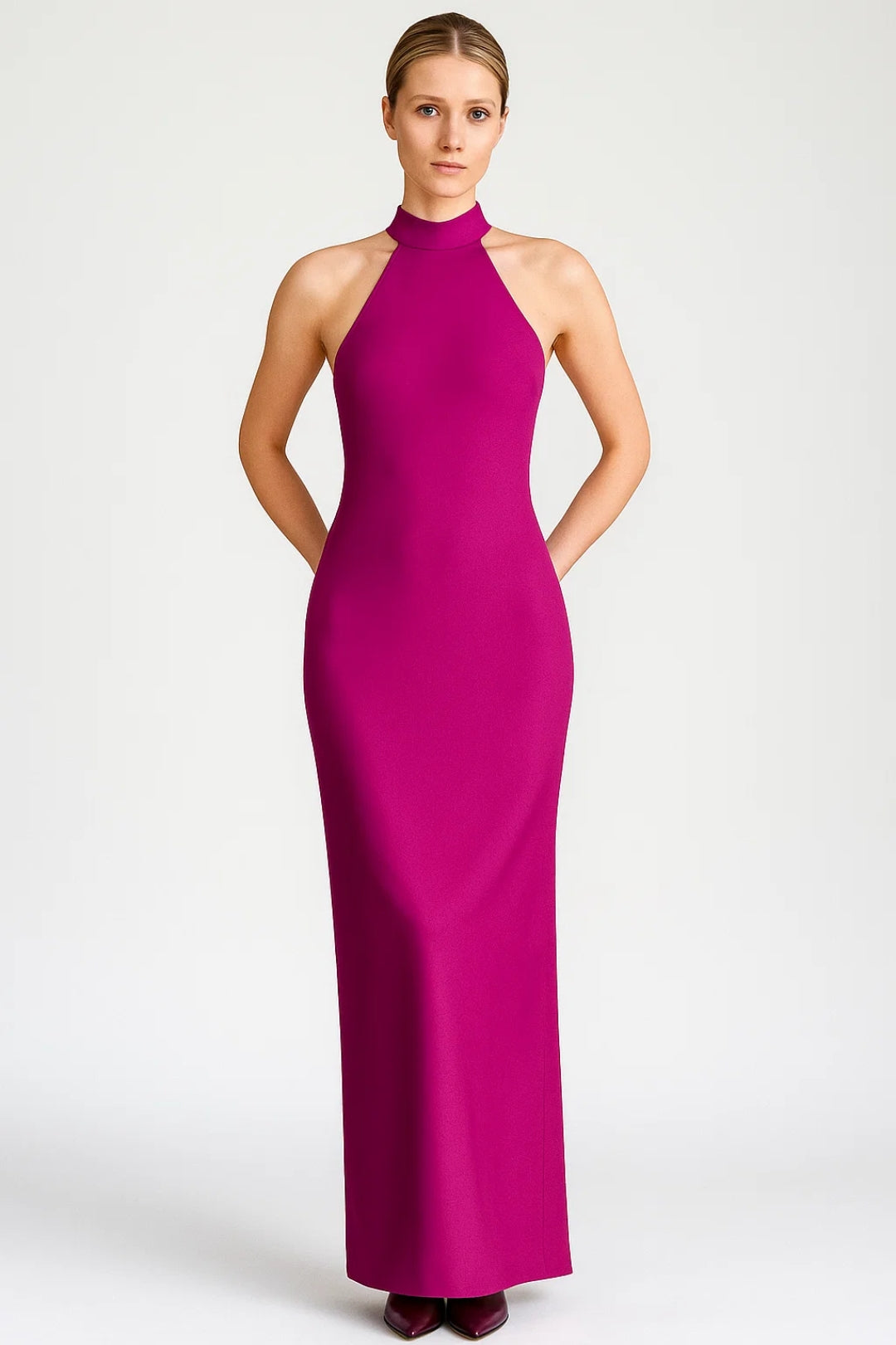 Women's Halter Neck Maxi Dress – Flowing Skirt with Side Slit Design