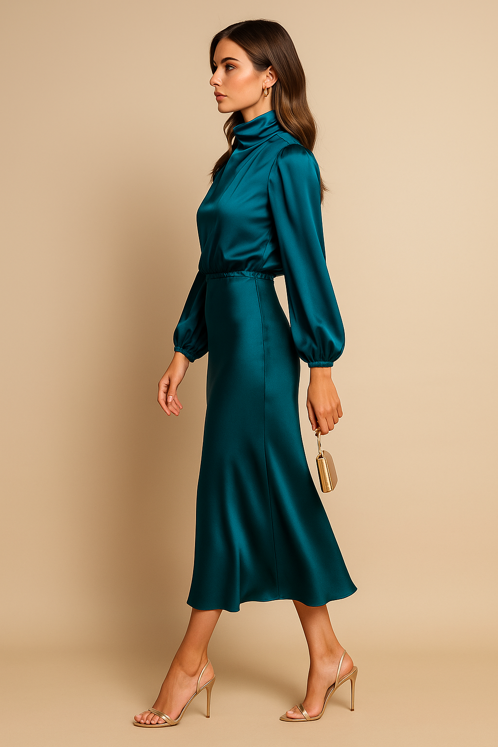 Women's High Waist Midi Dress – Cotton Blend Relaxed Fit