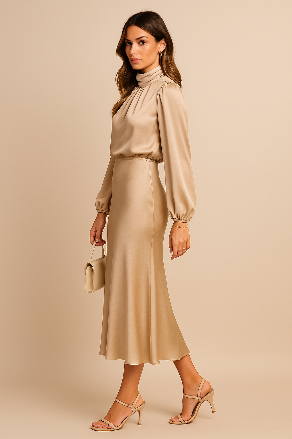 Women's High Waist Midi Dress – Cotton Blend Relaxed Fit