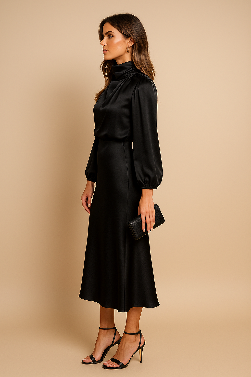 Women's High Waist Midi Dress – Cotton Blend Relaxed Fit