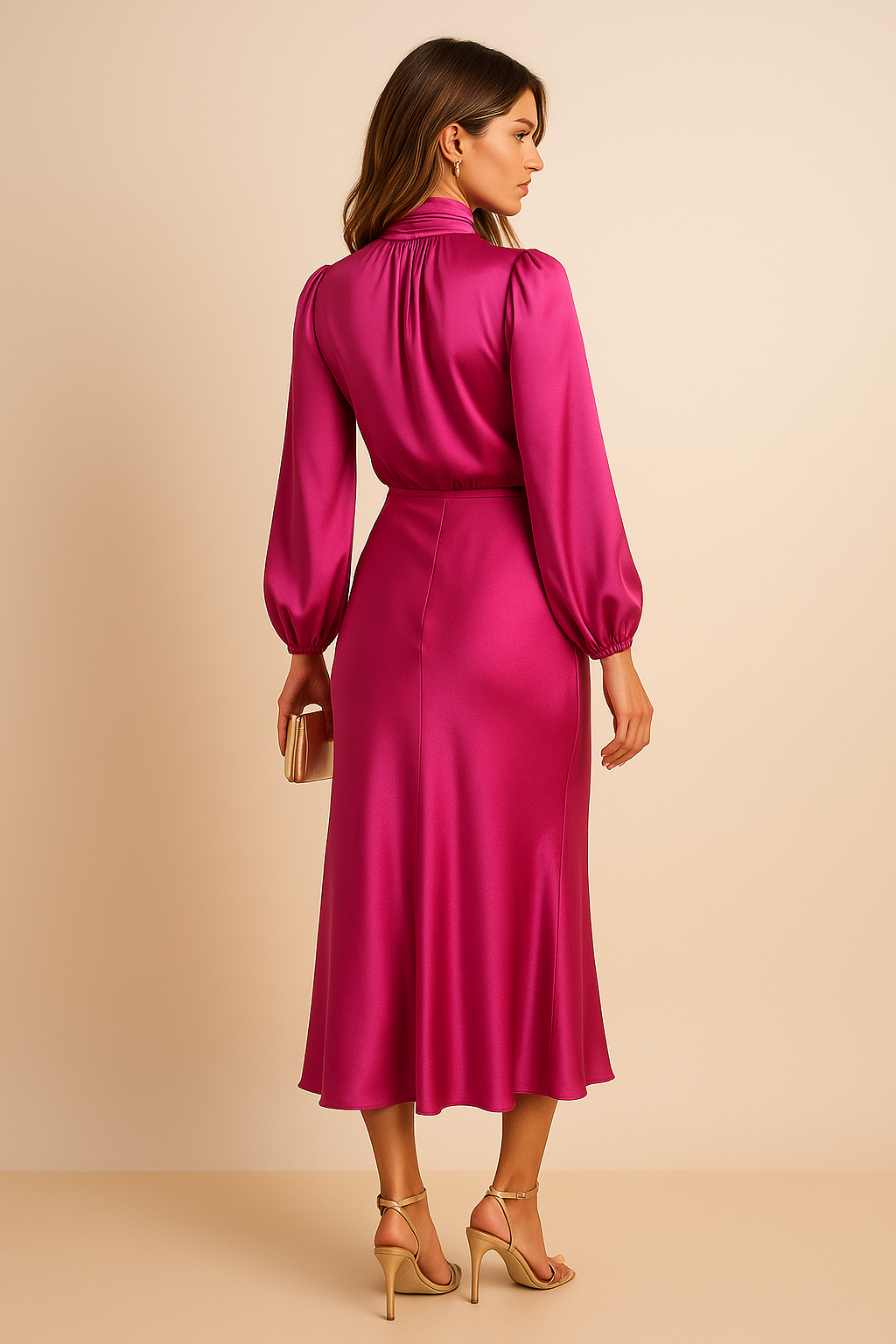 Women's High Waist Midi Dress – Cotton Blend Relaxed Fit