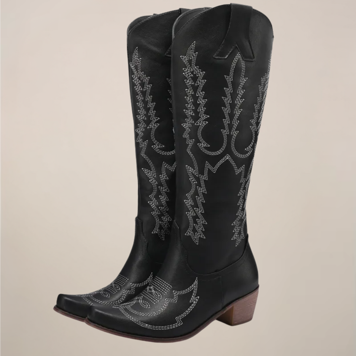 Women's Knee High Cowgirl Boots – Embroidered Design Block Heel