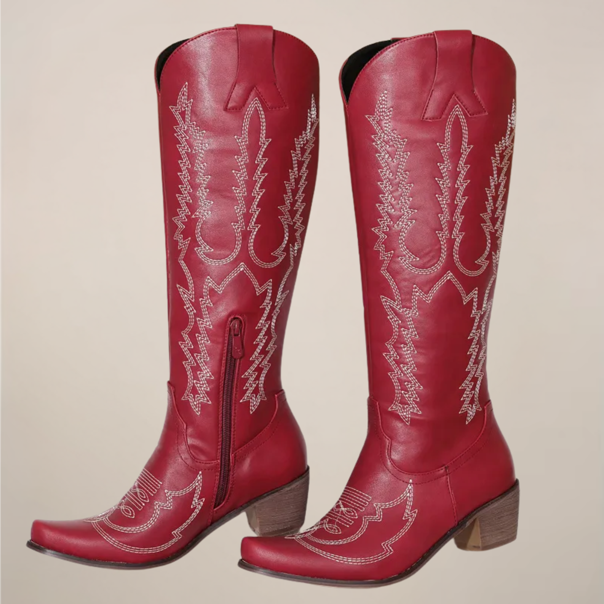 Women's Knee High Cowgirl Boots – Embroidered Design Block Heel