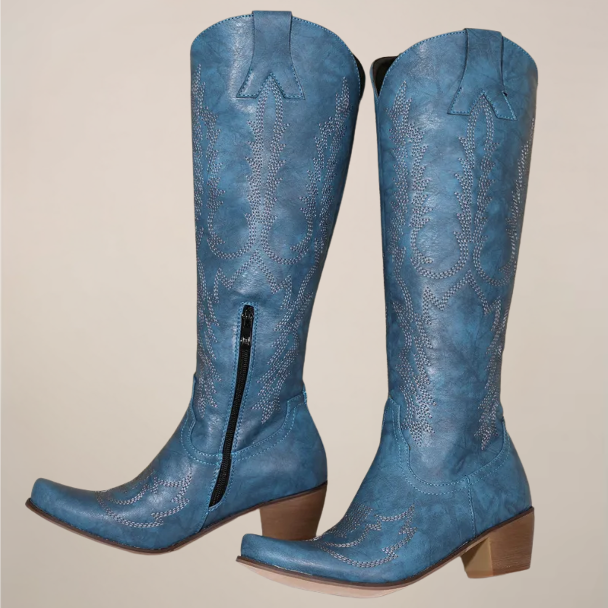 Women's Knee High Cowgirl Boots – Embroidered Design Block Heel